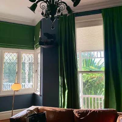 green curtain and blind fabrics