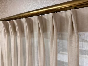 european pleat curtain heading with linen curtains Perth home