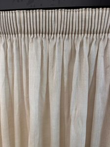pencil pleat curtain heading with gathered fabric Perth